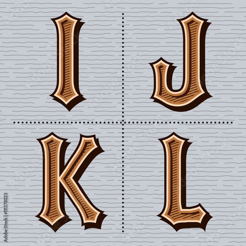 Alphabet western letters vintage design vector (i, j, k, l)