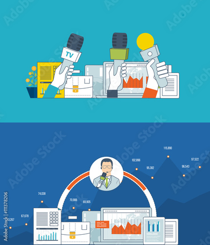 Financial news and strategy, planning strategy concept.  Press conference.