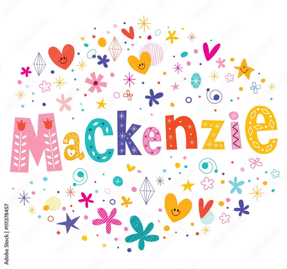 Mackenzie girls name decorative lettering type design Stock Vector