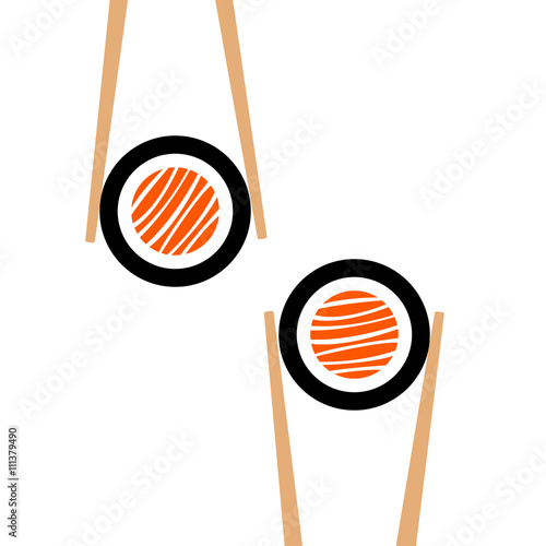 Vector chopsticks hHolding sushi roll frame