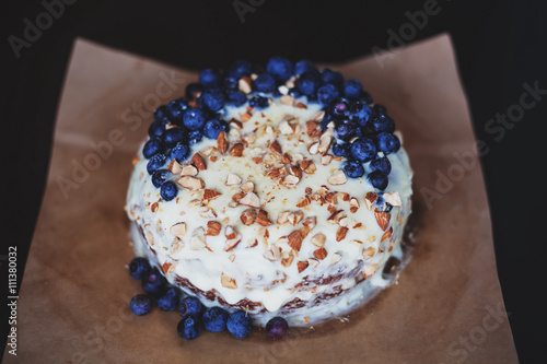 Blueberry cream pie with almonds photo