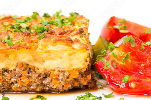 Traditional shepherd pie with lamb forcemeat..