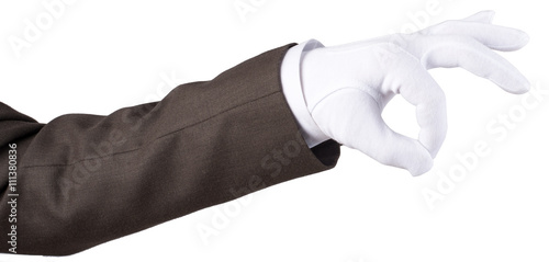 Human hand in white textile glove