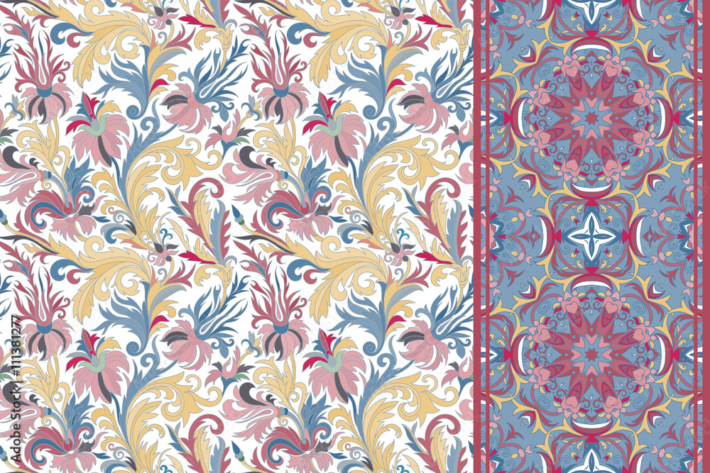 Seamless floral patterns set. Vintage flowers backgrounds and borders Vector 