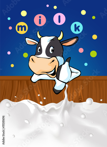 funny design with cow recommending great milk - vector illustration