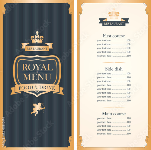 royal menu for a cafe or restaurant and Price with gold crown
