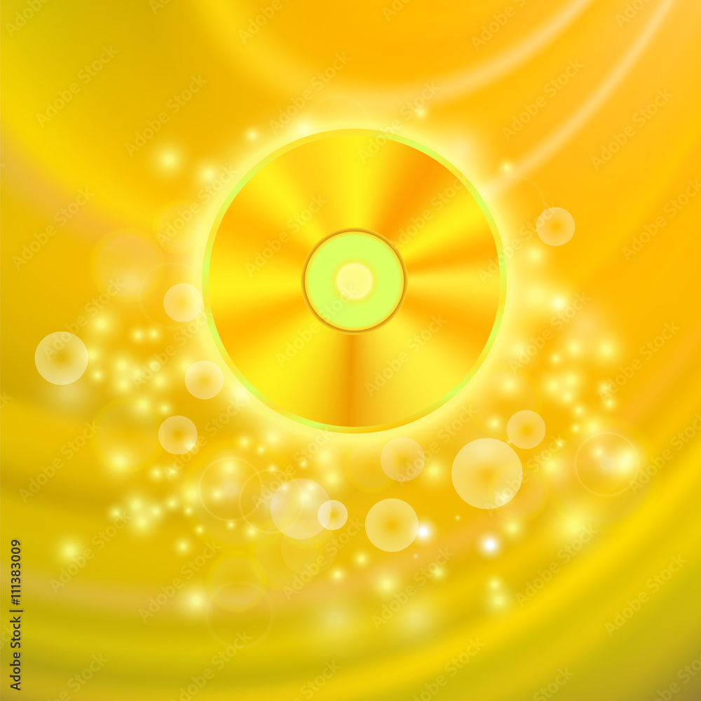 Gold Compact Disc Isolated on Yellow Wave Blurred Background Gold Compact Disc Isolated on Yellow Wave Blurred Background