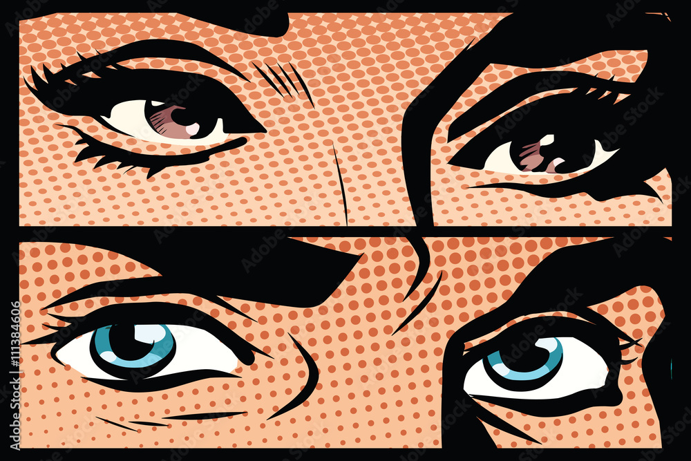 Fotografie, Obraz Male and female eyes close-up pop art retro | Posters.cz