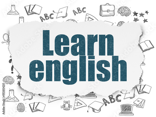 Education concept  Learn English on Torn Paper background