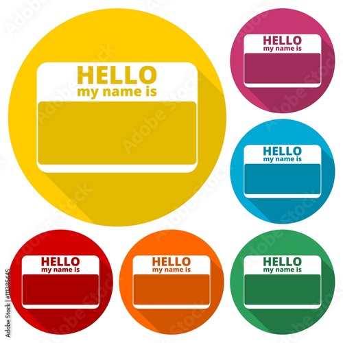 Hello my name card, with Copy Space icons set with long shadow