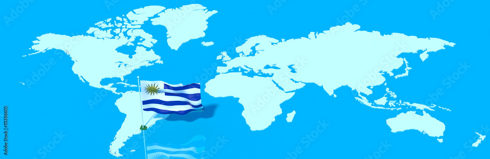 Pianeta Terra 3D con bandiera al vento Uruguay Pianeta Terra 3D con bandiera al vento Uruguay