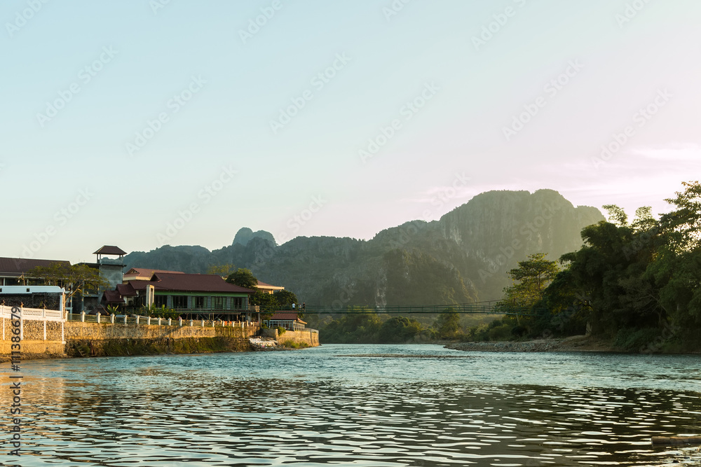 Fototapeta premium River at the village of Vang Vien on Laos