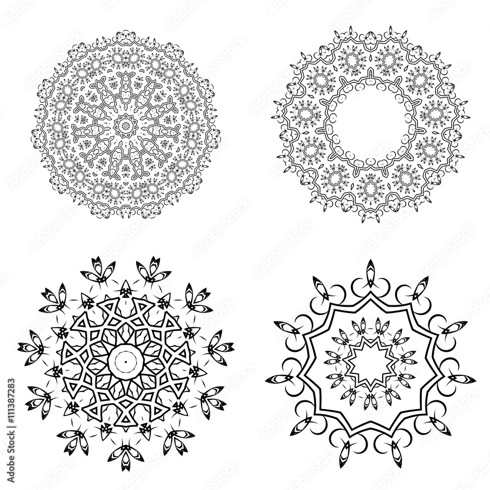 Round Geometric Ornaments Set Isolated on White Background Round Geometric Ornaments Set Isolated on White Background