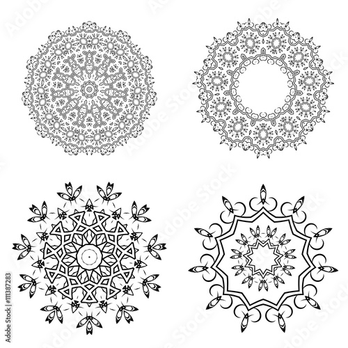 Round Geometric Ornaments Set Isolated on White Background