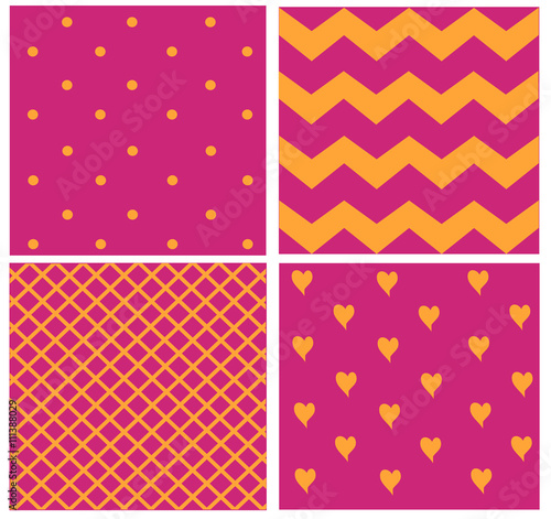 abstract pink pattern with heart shape, dots and zig zag