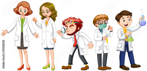 Male and female scientists in white gown