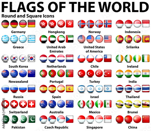 Round and square icons of flags of the world