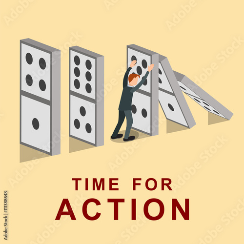 Business protect concept. business man stopped domino effect cri
