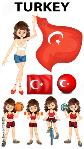 Turkey flag and woman athlete