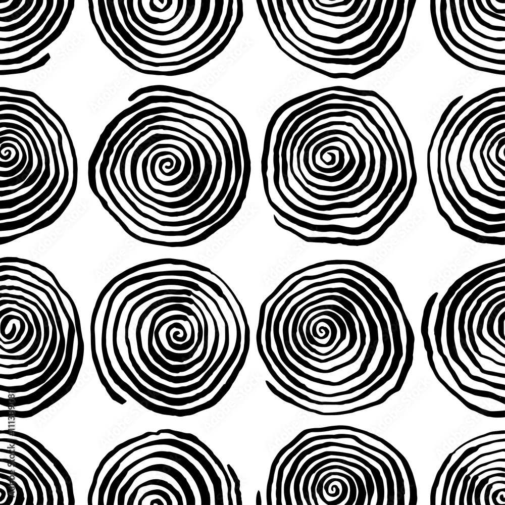 black spirals on a white background