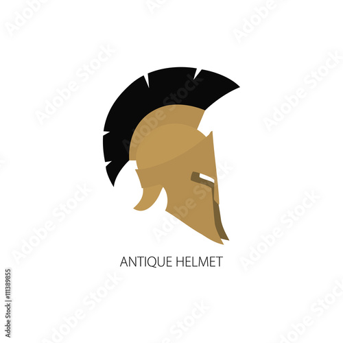 Antiques Roman or Greek Helmet Isolated on White, Helmet with a Crest of Feathers or Horsehair with Slits for the Eyes and Mouth, Logo Design Element, Vector Illustration
