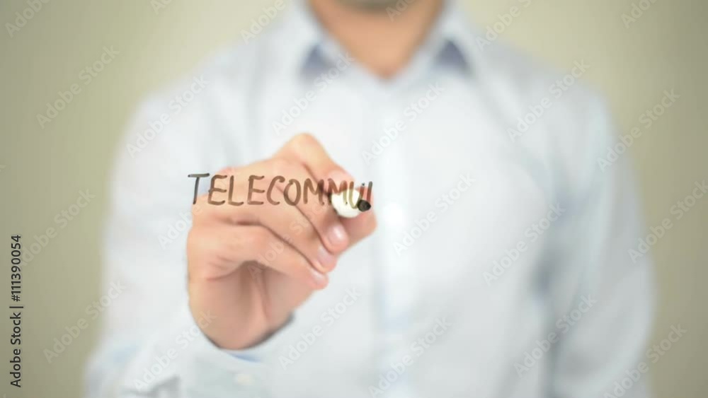 Telecommunicaiton, Man writing on transparent screen Telecommunicaiton, Man writing on transparent screen