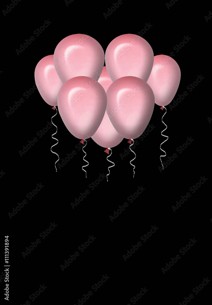 Globos rosas, fondo negro, fiesta, tarjeta ilustración de Stock