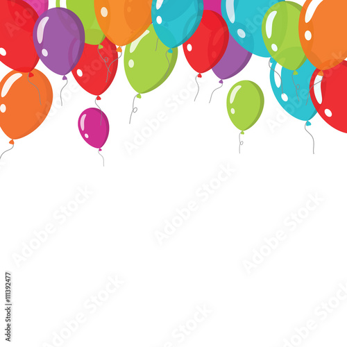 Flying balloons background vector illustration isolated on white, flat festive balloons decoration for party banner, card, gift