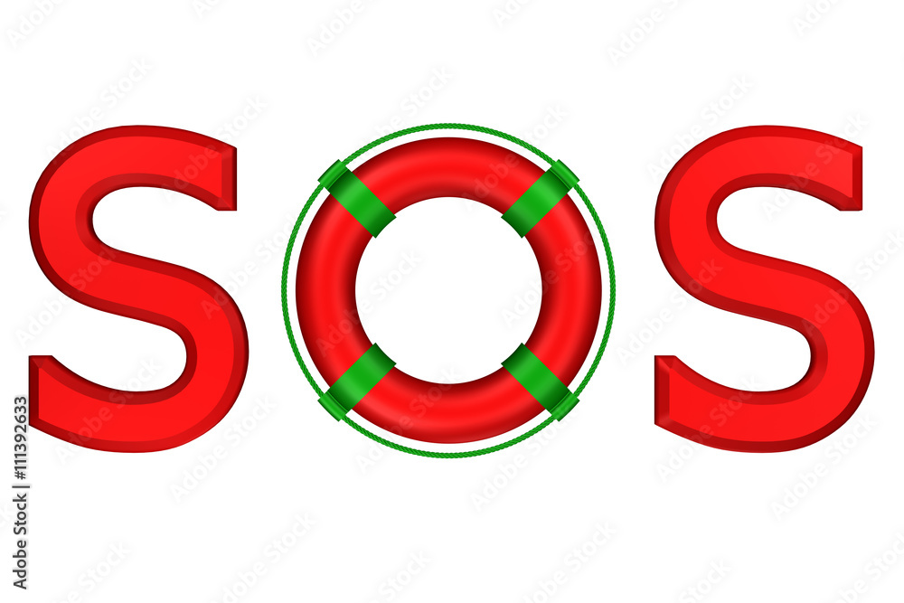 Concept: word SOS with lifebuoy. 3D rendering. Concept: word SOS with lifebuoy. 3D rendering.