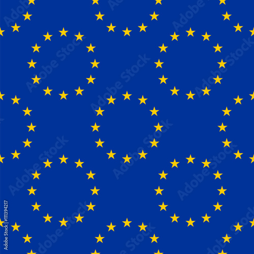 Fag of the European Union. Seamless vector background. The circle of yellow stars on a blue background.
