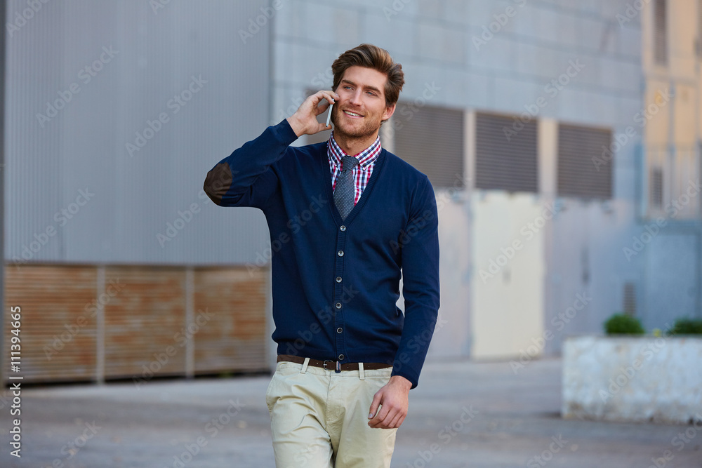 Young businessman talking smartphone walking Young businessman talking smartphone walking