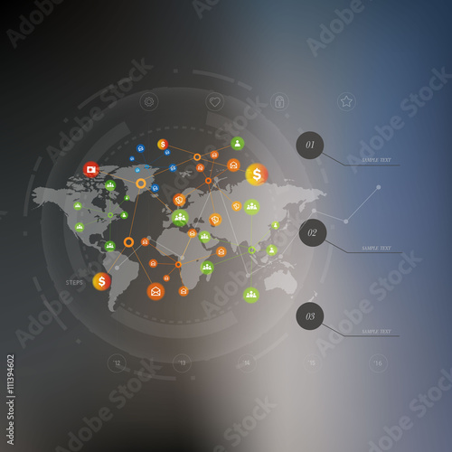 Technology connection concept. Abstract background with integrated circles and icons for digital, internet, network, connect, social media, global concepts. Vector infograph illustration. Flat design