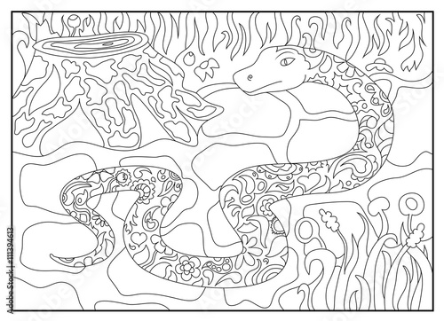 Coloring page snake in jungle