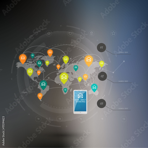 Technology connection concept. Abstract background with integrated circles and icons for digital, internet, network, connect, social media, global concepts. Vector infograph illustration. Flat design