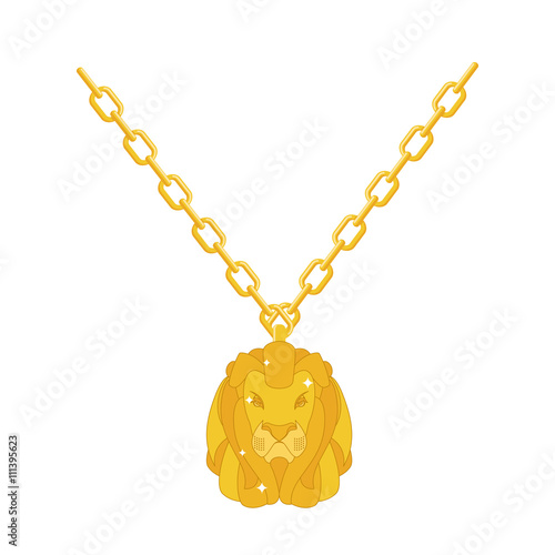 Fototapeta Naklejka Na Ścianę i Meble -  Golden lion necklace gold jewelry on chain. Expensive jewelry. W