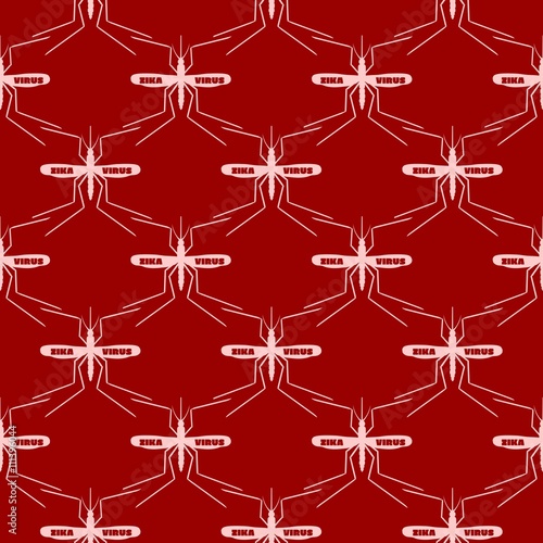 Seamless pattern. Vector background. Mosquito silhouette icons. Zika virus text