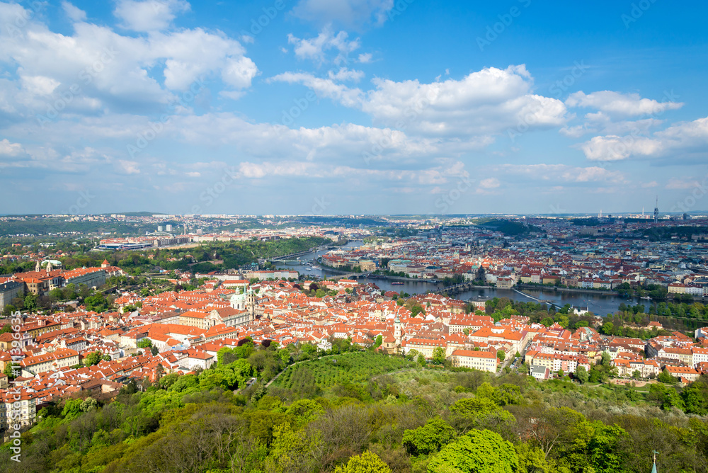 aerial view of Prague at spring sunny day, Czech Republic