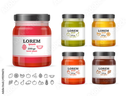 Jars Glass with Jam Template. Vector