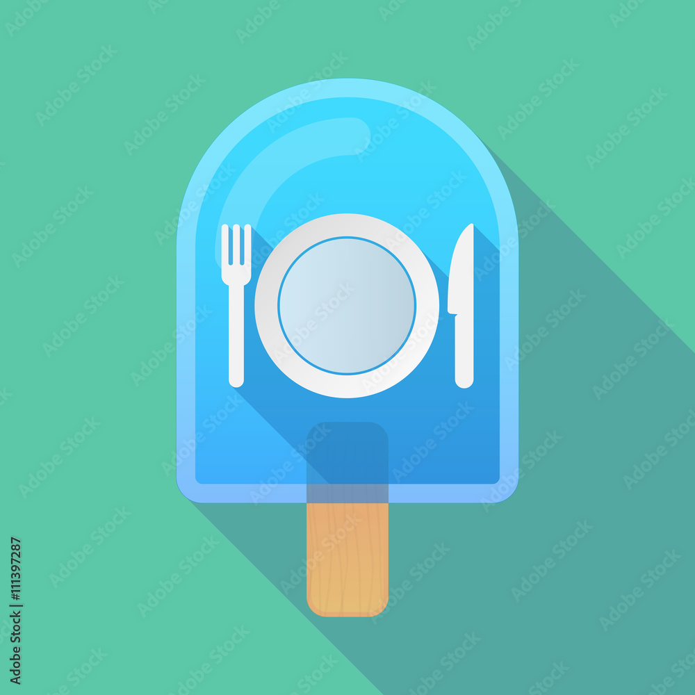 Long shadow ice cream icon with a dish, knife and a fork icon Long shadow ice cream icon with a dish, knife and a fork icon