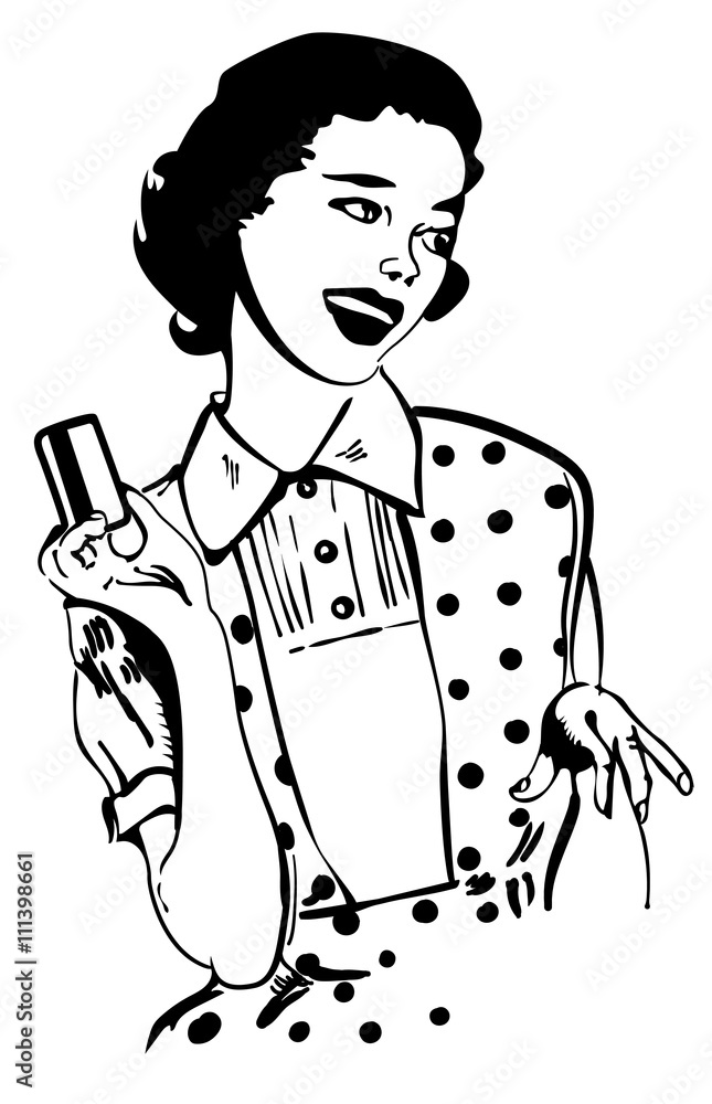Retro woman with credit card