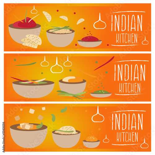 Set of banners for theme indian cuisine with different tastes fl