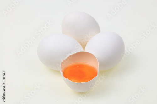 White chicken eggs, isolated on white background.