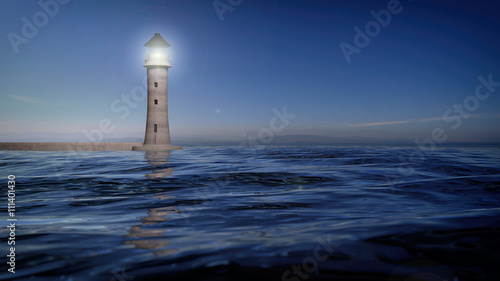 3D rendering of a lighthouse and sea waters, seascape