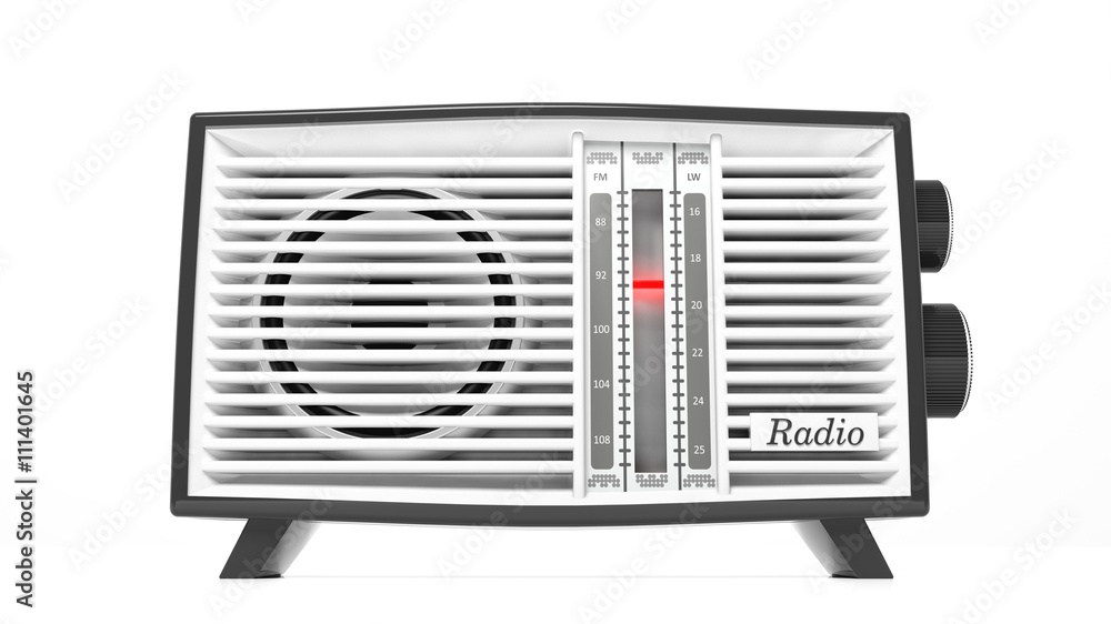 Antique radio transistor, isolated on white background.3D rendering Antique radio transistor, isolated on white background.3D rendering