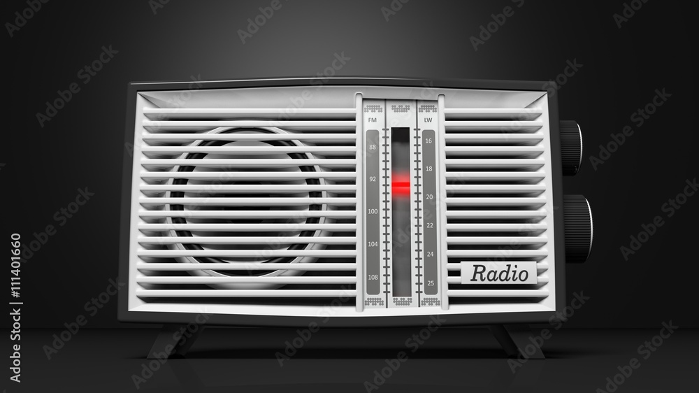 Antique radio transistor, on black background.3D rendering Antique radio transistor, on black background.3D rendering