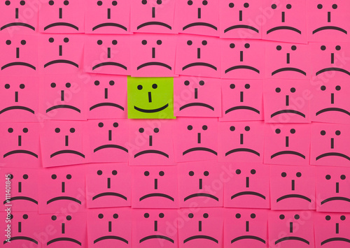 Happy and unhappy concept. Background of Sticky Notes.