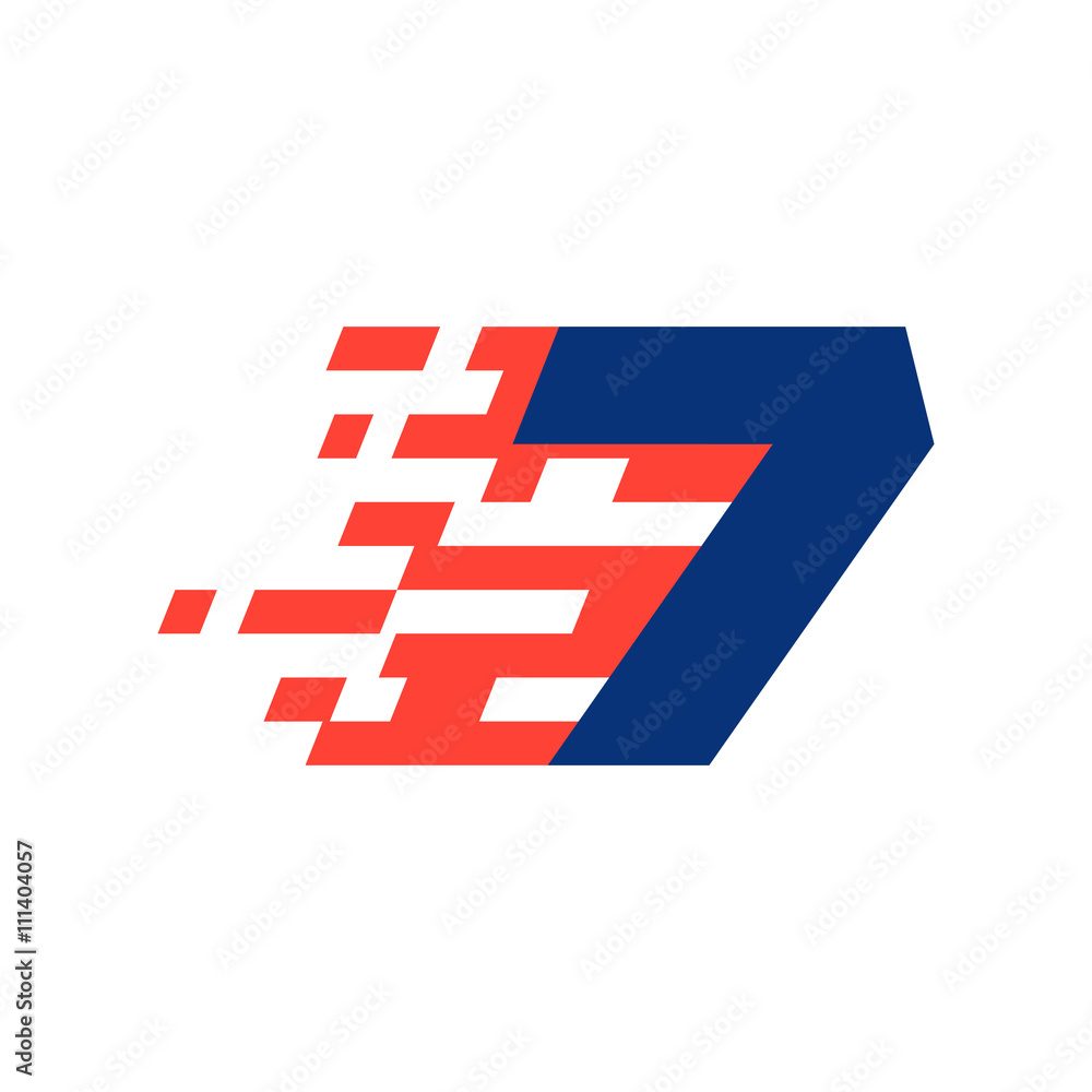 Number seven logo. Number with abstract checkered flag. Number seven logo. Number with abstract checkered flag.
