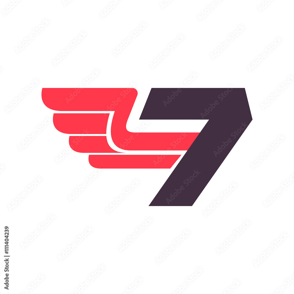 Number seven logo. Number with wing. Number seven logo. Number with wing.