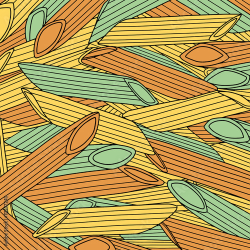 Tricolor penne pasta vector background for kitchen and cafe 