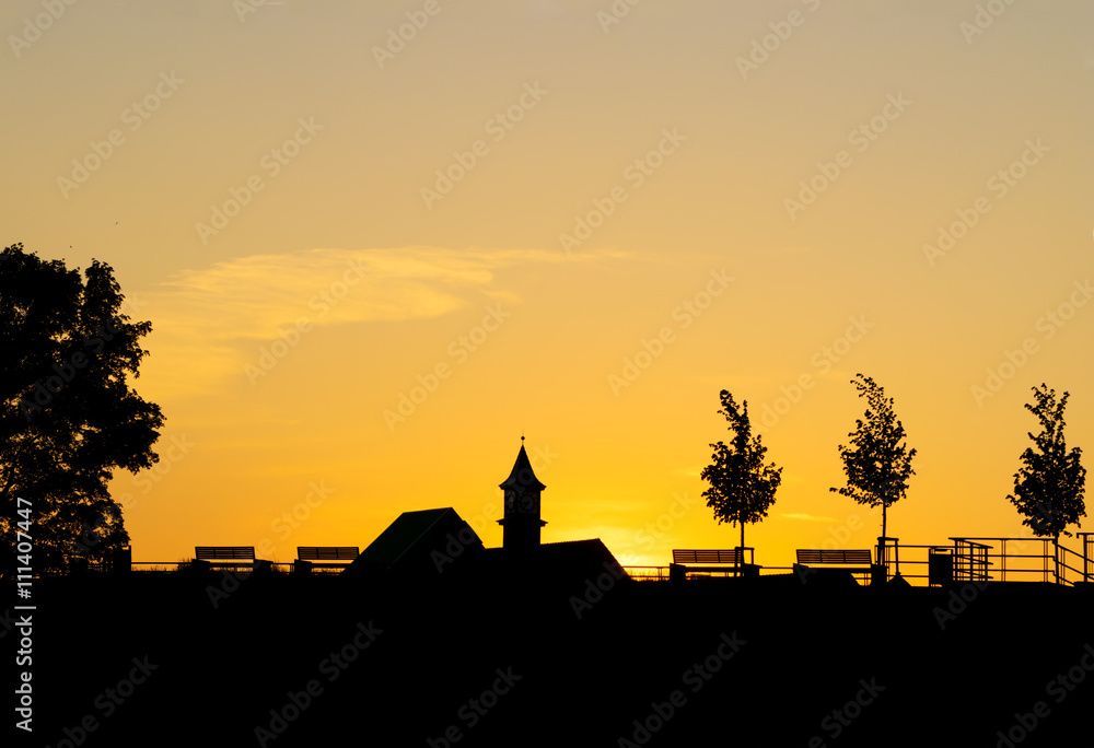 Sunset over the city. Nature background.